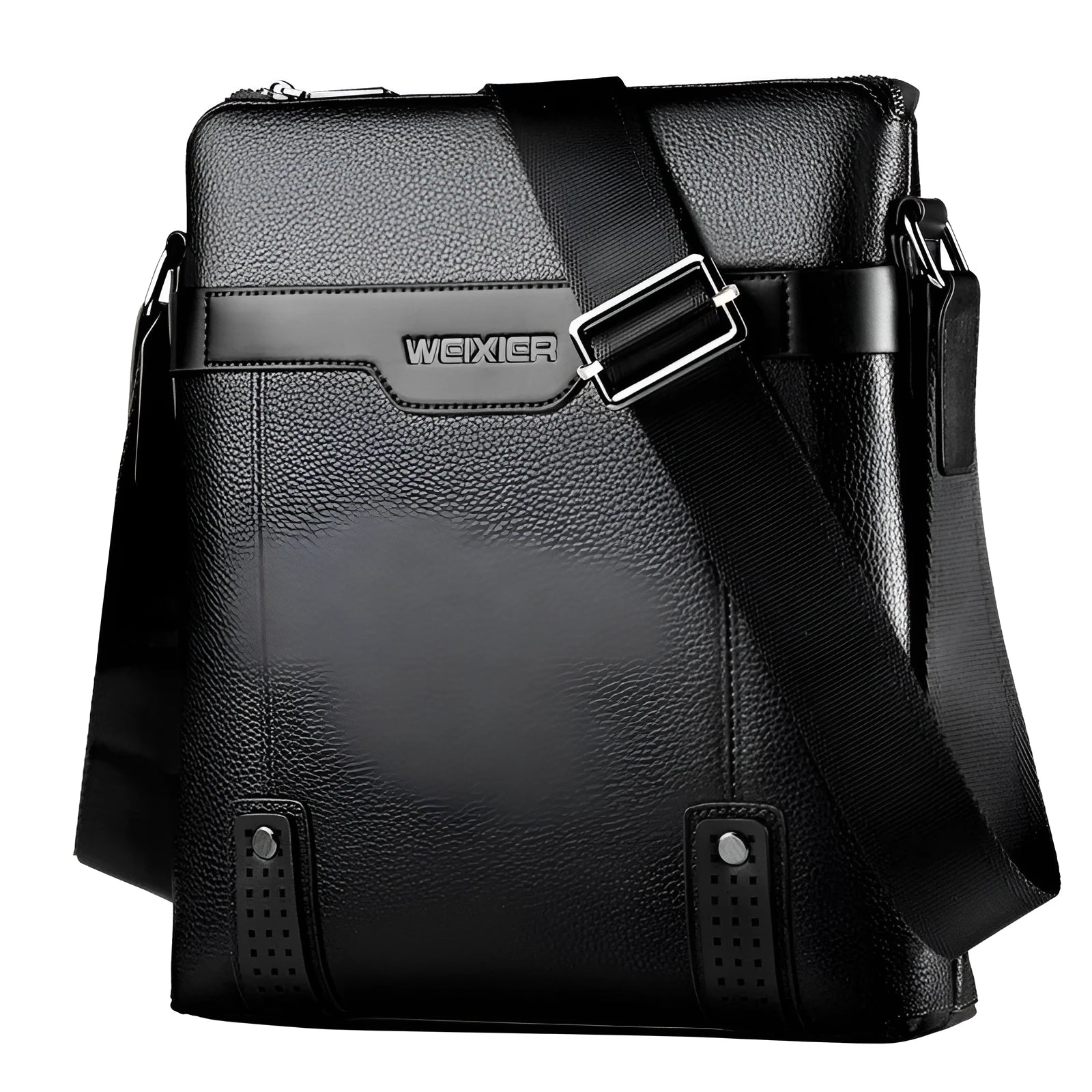 Men's medium shoulder bag in black PU leather with zipper opening and single strap