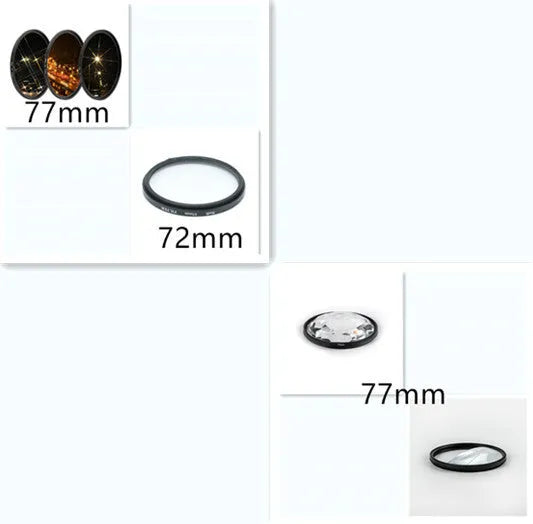 77mm half moon mirror camera filter for creative split-focus photography on a lens.