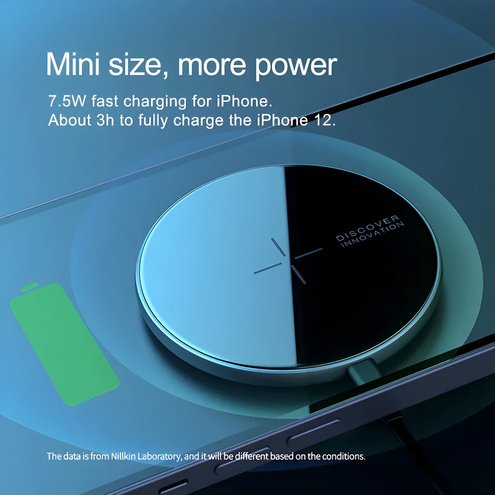 MagSlim magnetic wireless charger NKT06 in Black on a desk with a phone placed on it