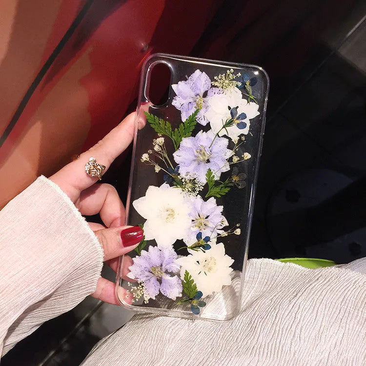 Blue and purple dried flower TPU soft case for iPhone 12 compatible with Apple models