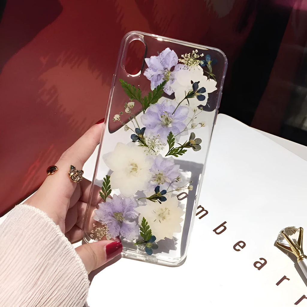 Blue and purple dried flower TPU soft case for iPhone 12 compatible with Apple models