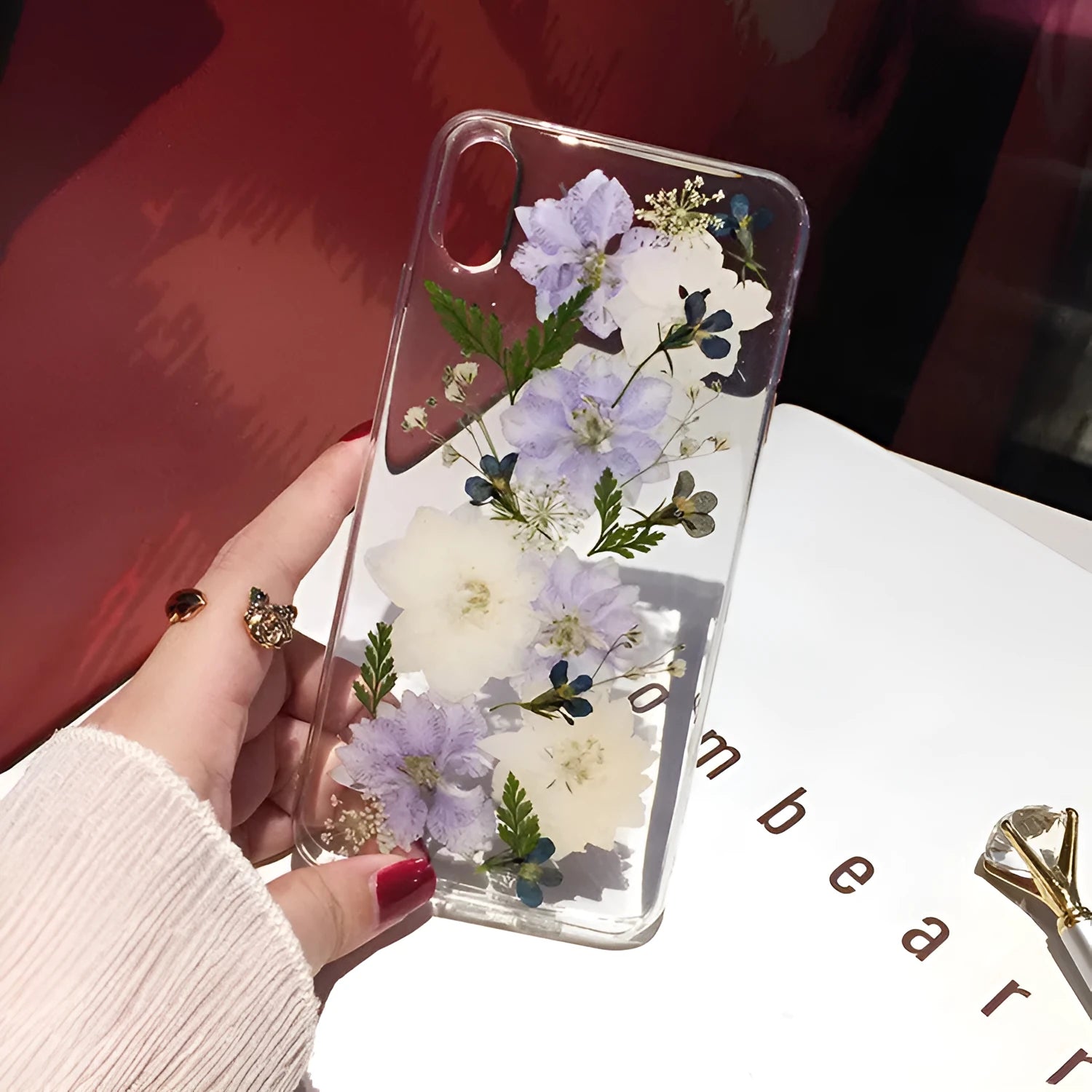 Blue and purple dried flower TPU soft case for iPhone 12 compatible with Apple models