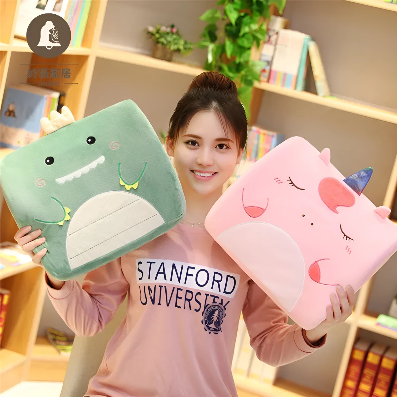 Cartoon memory foam seat cushion in pink unicorn design with removable inner core
