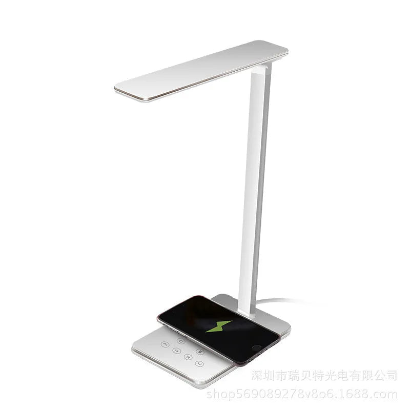 Wireless charging LED desk lamp with touch control, USB power, aluminium ABS PC shade, black or white colour