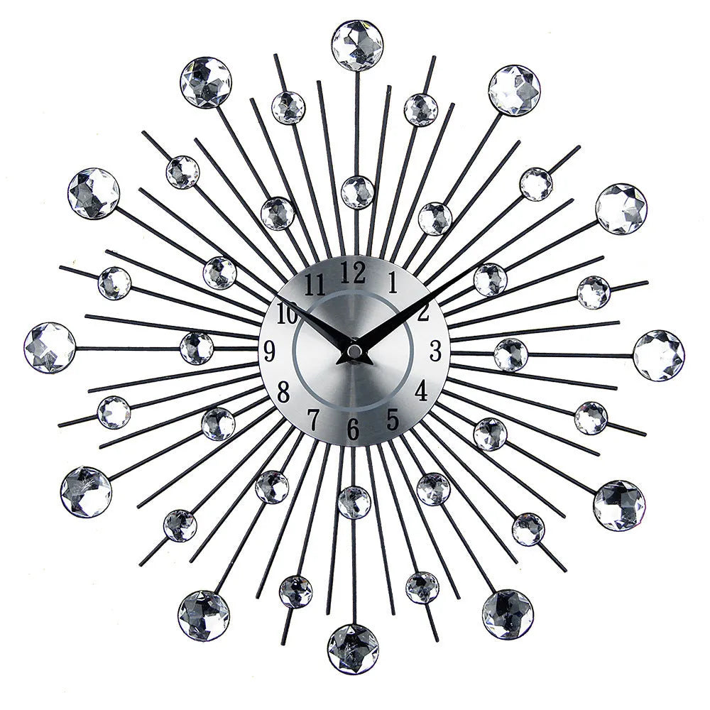 Silver metal round wall clock with 33cm diameter aluminium dial showing pointer time display