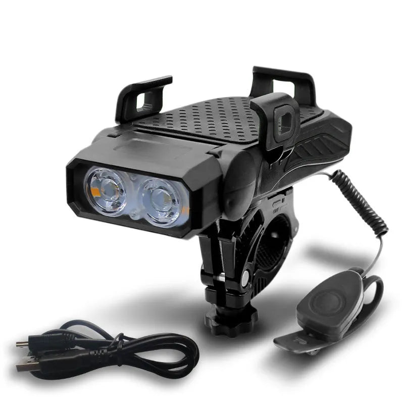 Rechargeable bicycle light shown in black, blue, green, and red colour options