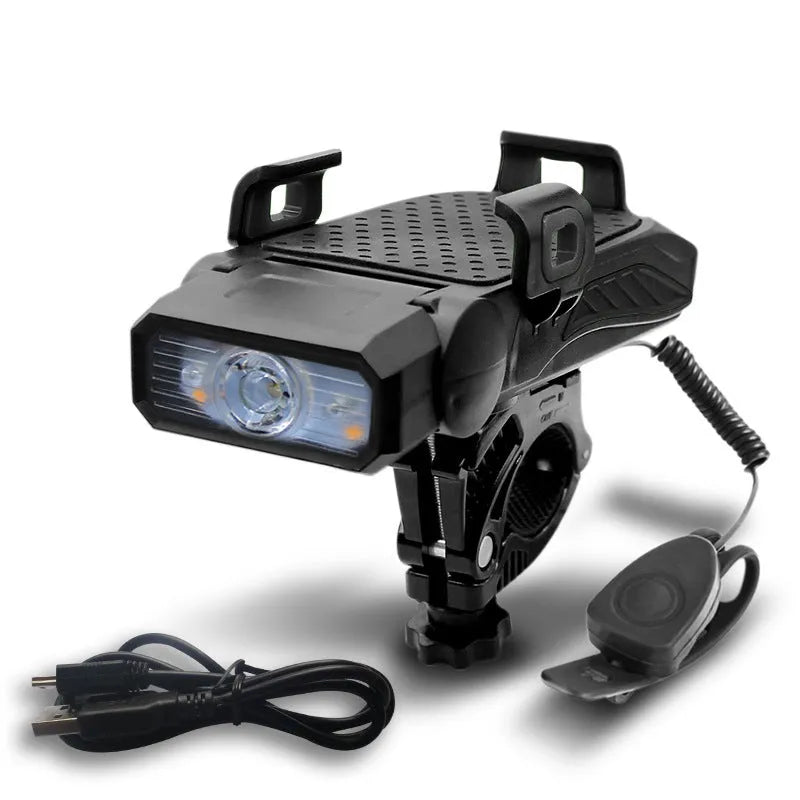 Rechargeable bicycle light shown in black, blue, green, and red colour options
