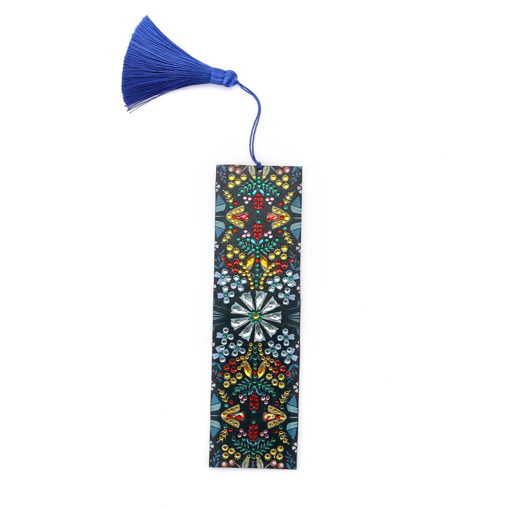 Handmade leather diamond painting bookmark with special-shaped diamonds forming mandala flower pattern