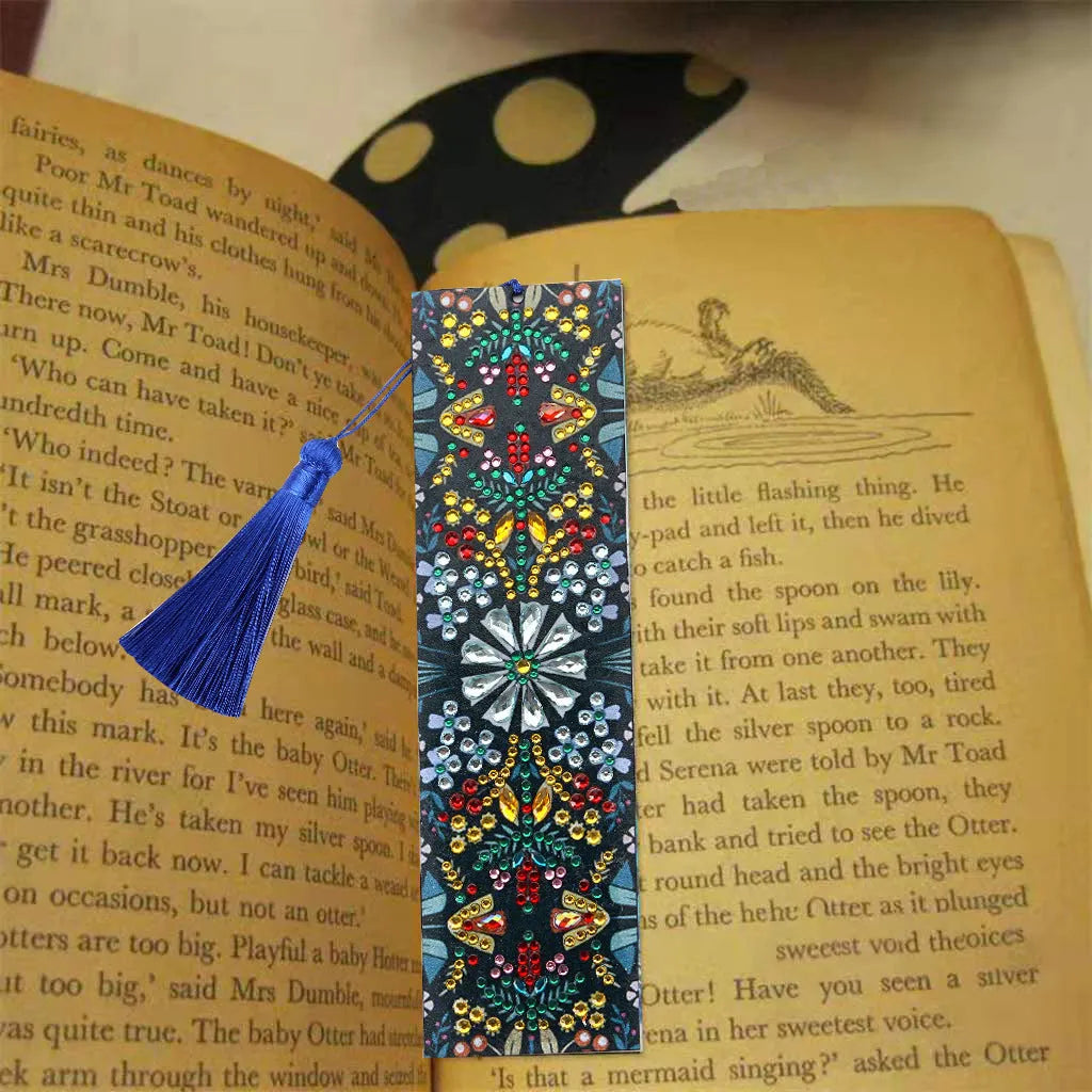 Handmade leather diamond painting bookmark with special-shaped diamonds forming mandala flower pattern