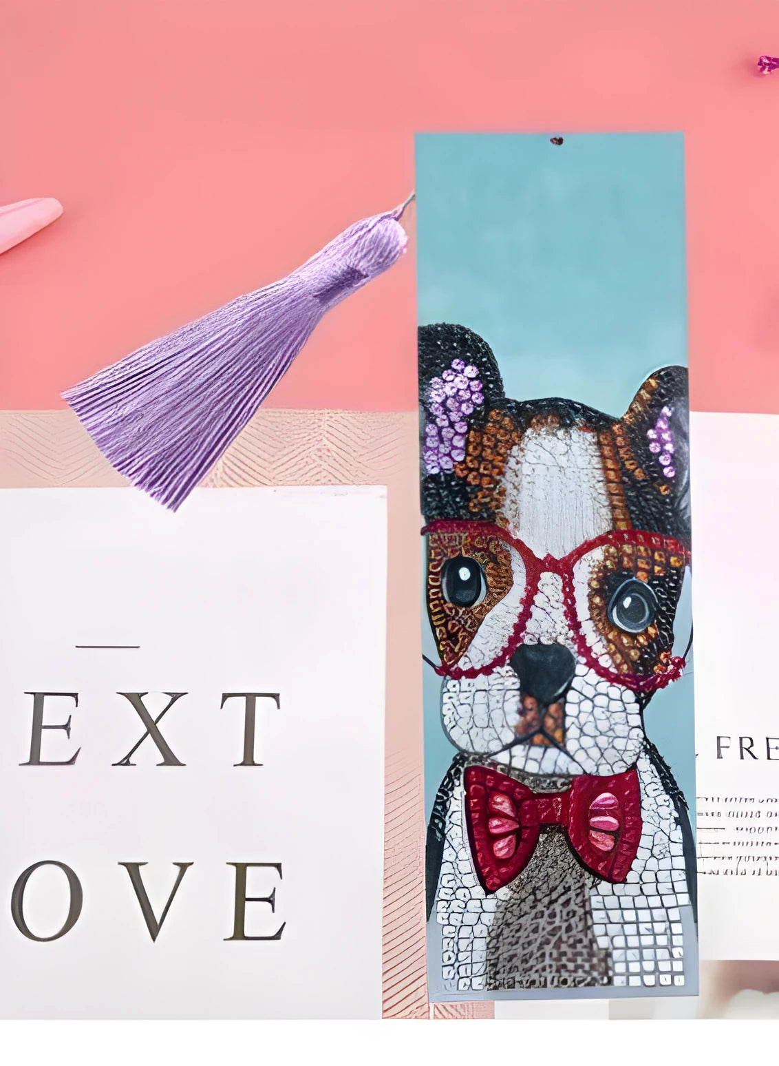 Handmade leather diamond painting bookmark with special-shaped diamonds forming mandala flower pattern