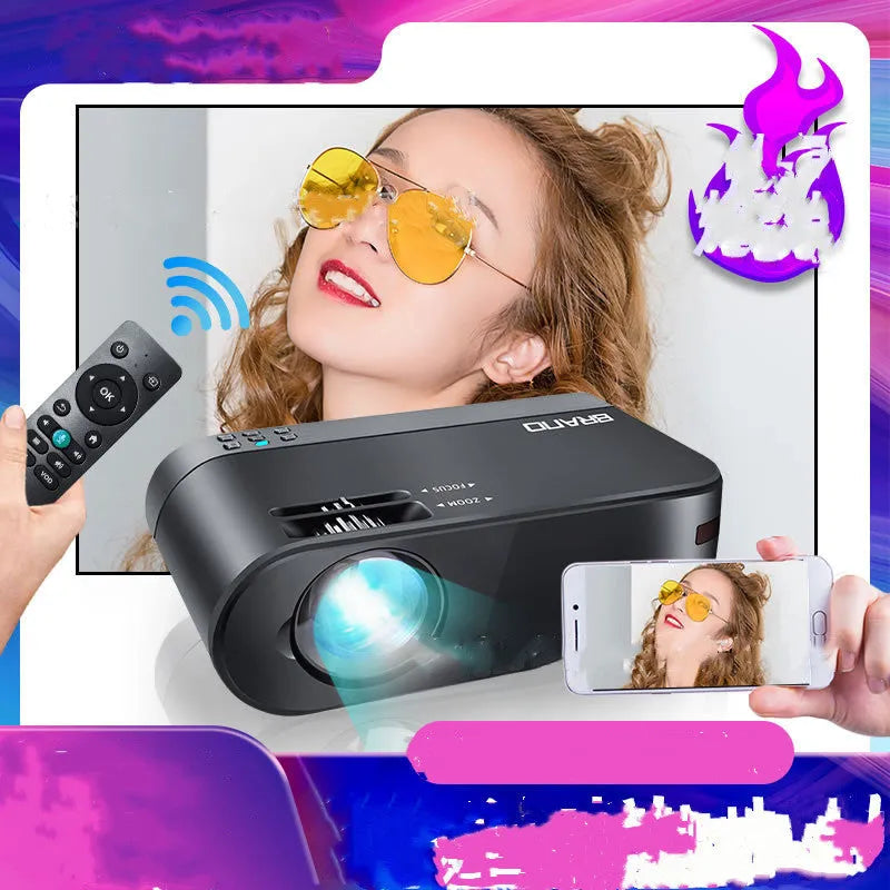 Portable wireless projector with WiFi connectivity and voice control for Android devices