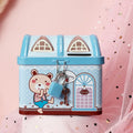 Blue house-shaped tinplate piggy bank for desktop coin storage