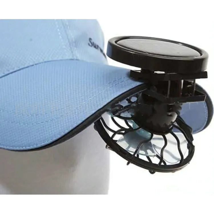 Black solar powered clip-on fan panel for outdoor cooling with rectangular and round bottom design options