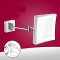 8.5 inch stainless steel folding bathroom mirror lamp with silver mirror, shown in folded and extended positions