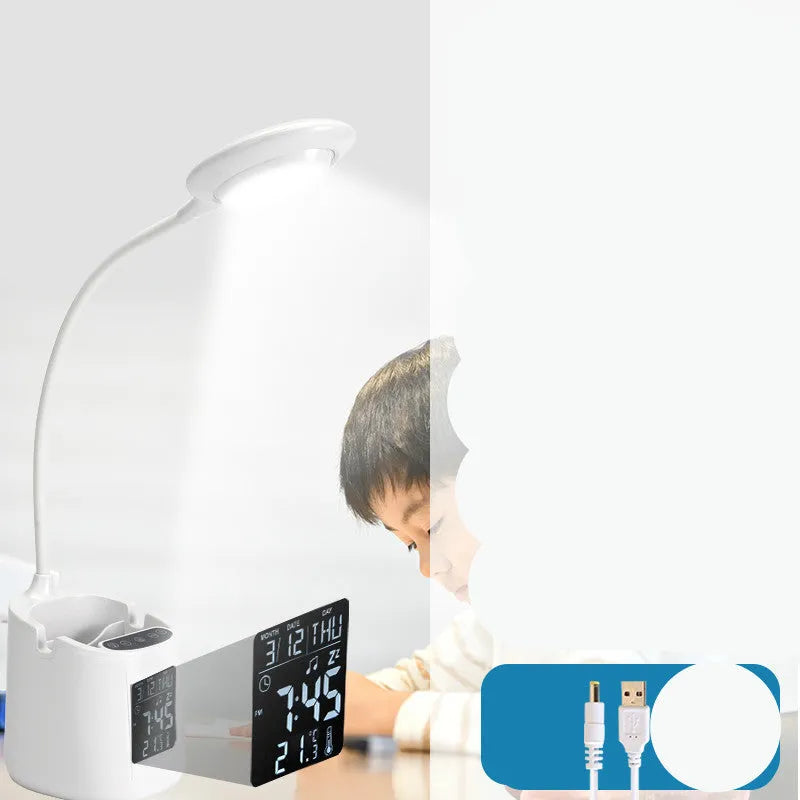 White USB desk lamp with touch control for study and dormitory use