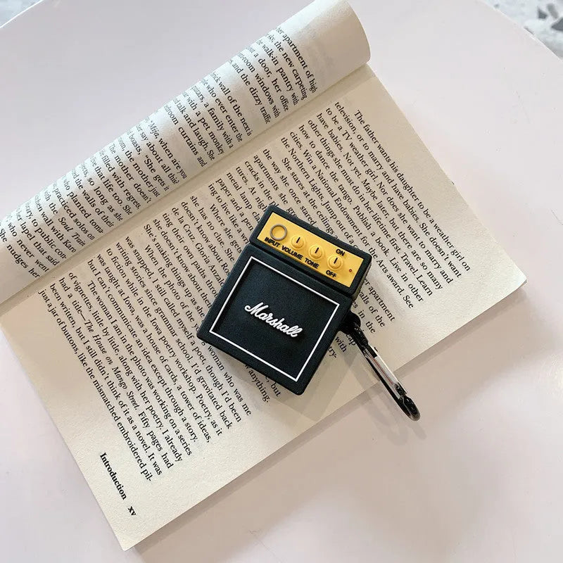 Black PVC flip-type Airpods protective cover with Chinese style letter design for 1st 2nd 3rd generation