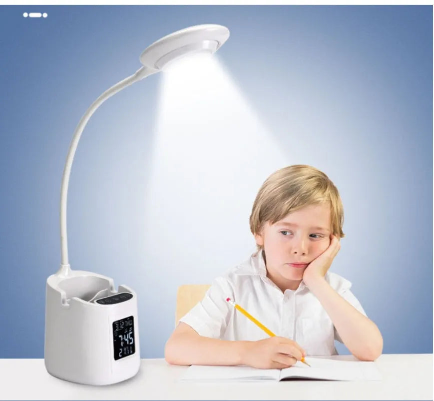White USB desk lamp with touch control for study and dormitory use
