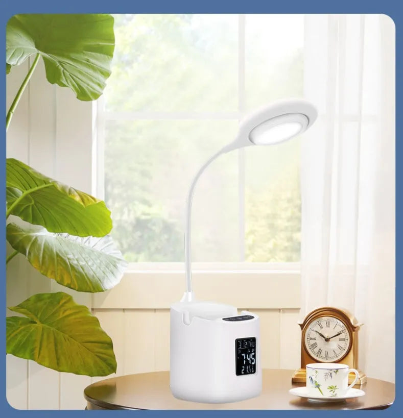 White USB desk lamp with touch control for study and dormitory use