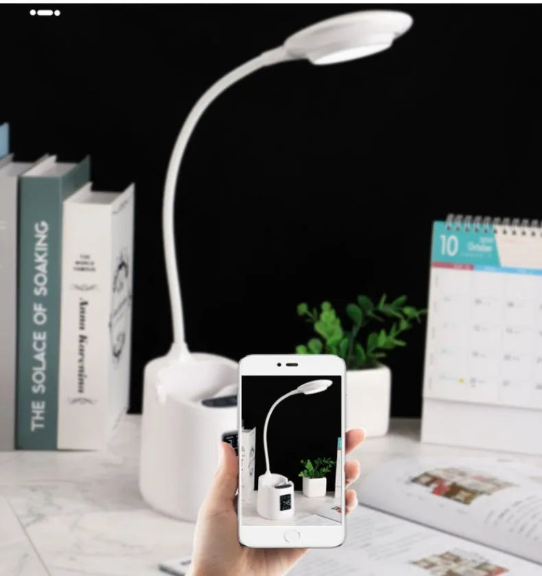 White USB desk lamp with touch control for study and dormitory use