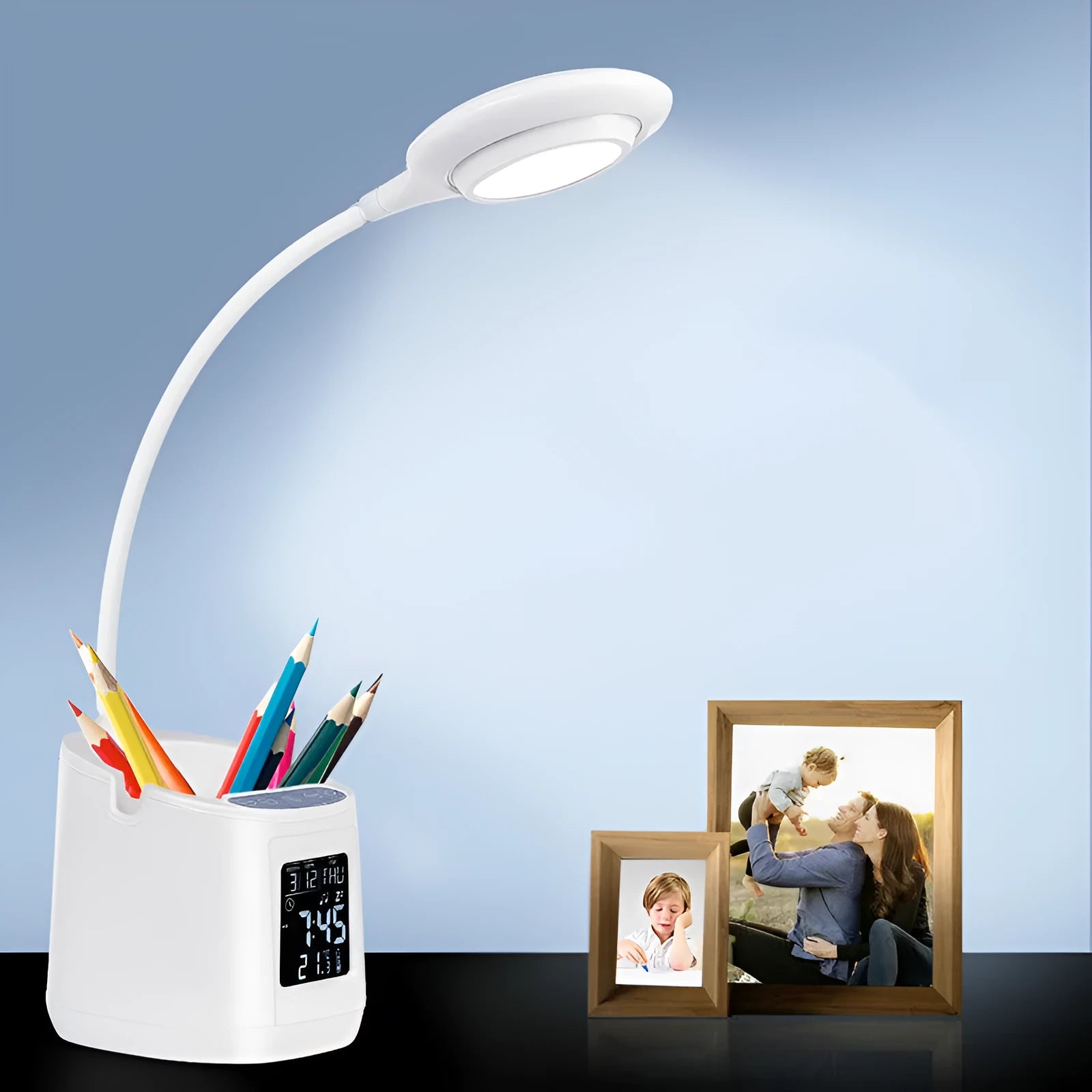 White USB desk lamp with touch control for study and dormitory use
