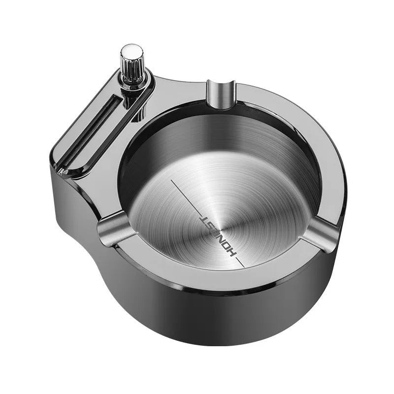Large blue metal ashtray with permanent match lighter and three cigarette slots