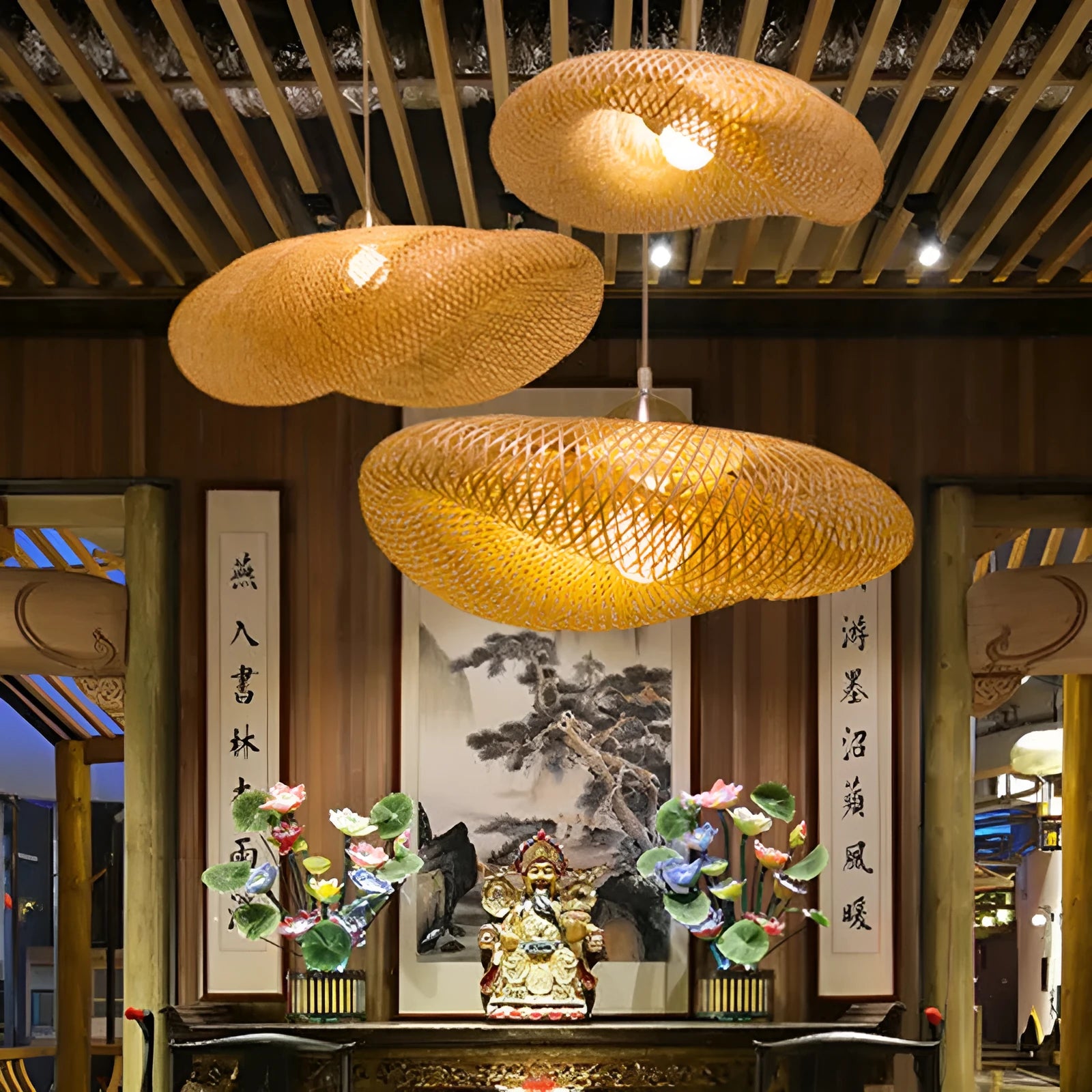 40cm diameter bamboo chandelier lamp in traditional Chinese Zen style