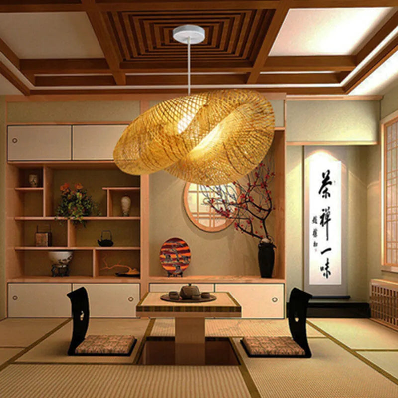 40cm diameter bamboo chandelier lamp in traditional Chinese Zen style