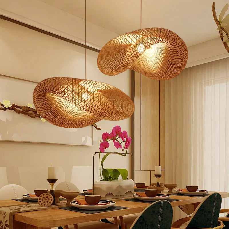 40cm diameter bamboo chandelier lamp in traditional Chinese Zen style