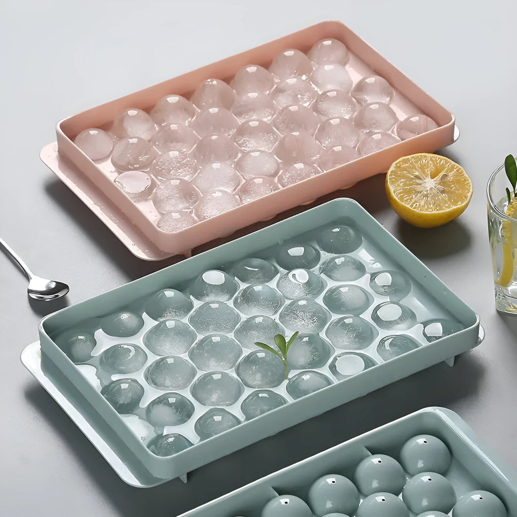 PP plastic round ball ice cube tray in sky blue with 18 grids, home bar use