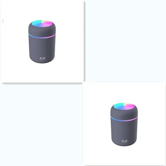 Compact car air purifying humidifier with 300ml water tank, USB powered, in white colour