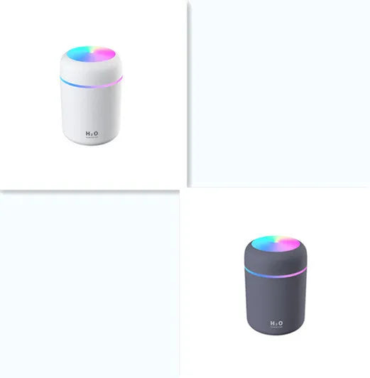 Compact car air purifying humidifier with 300ml water tank, USB powered, in white colour