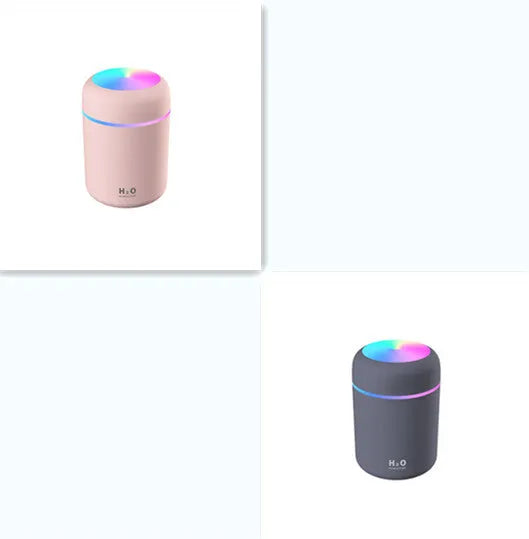 Compact car air purifying humidifier with 300ml water tank, USB powered, in white colour