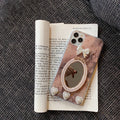 Brown marble bowknot rhinestone mirror phone case for iPhone models showing mirror surface