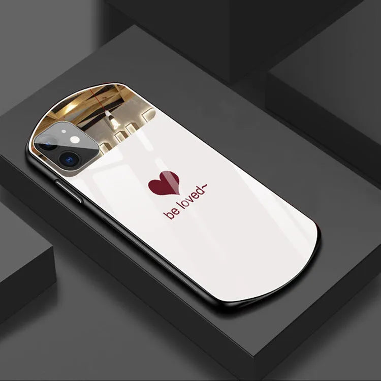 Love Makeup Mirror Mirror Xr Phone Case in black with painted love letter design for iPhone