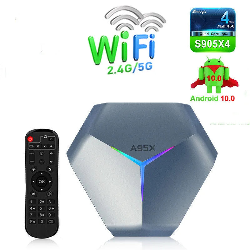 Android 8K network media player set-top box with remote control and HDMI cable