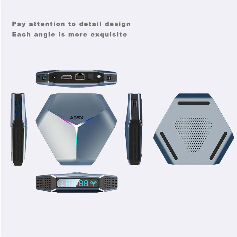 Android 8K network media player set-top box with remote control and HDMI cable
