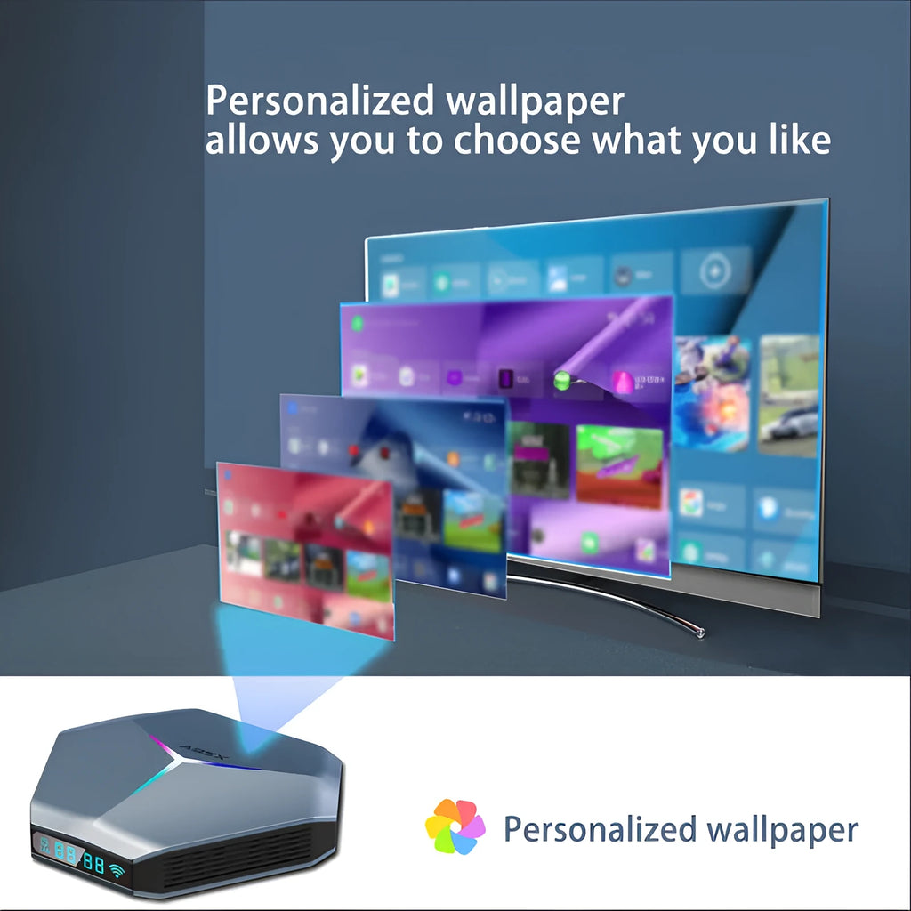 Android 8K network media player set-top box with remote control and HDMI cable