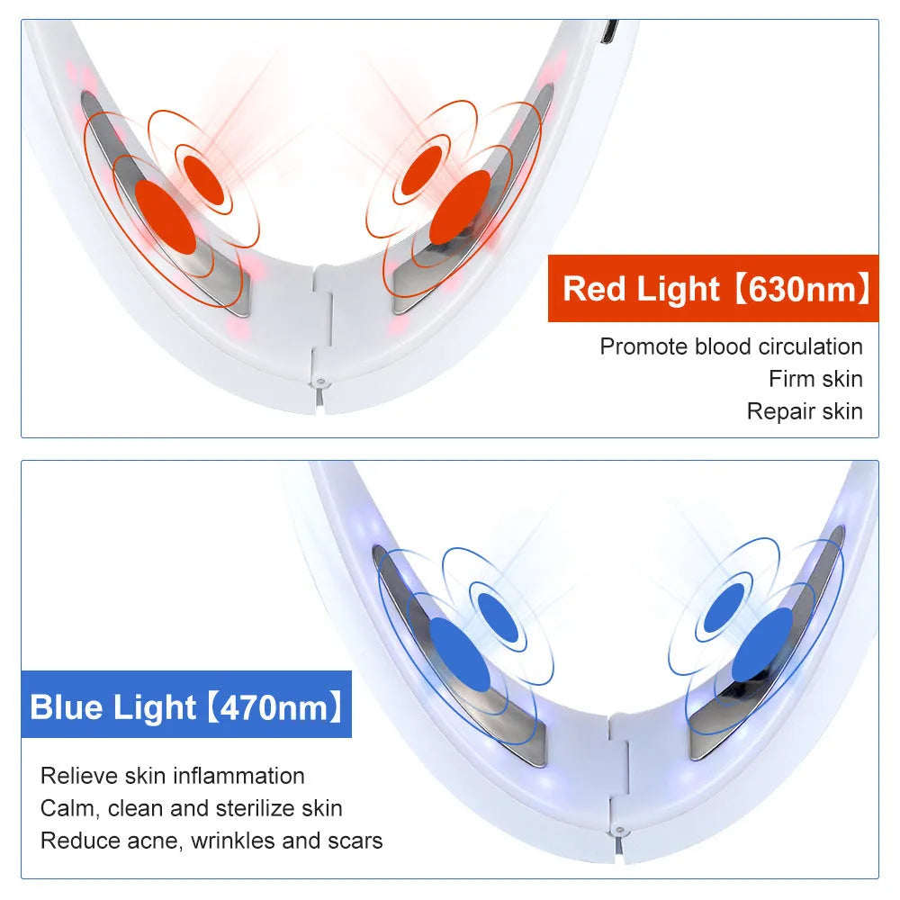 White facial lifting instrument with light therapy functions and massage settings