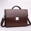 Men's black PU leather business briefcase with horizontal design and loading handle
