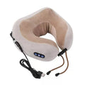 Brown U-shaped electric neck massager pillow with massage heads visible