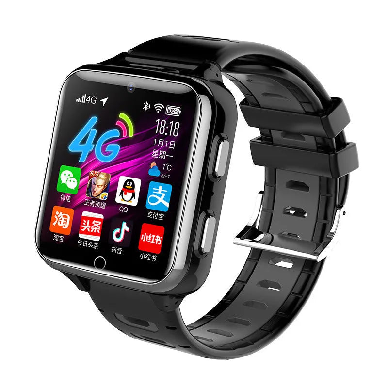 Children's smart watch with 1.54-inch touch screen and silicone wrist strap in black blue or pink
