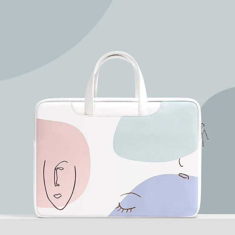 15.6 inch waterproof laptop bag in PU leather with zipper and soft handle available in blue brown and orange