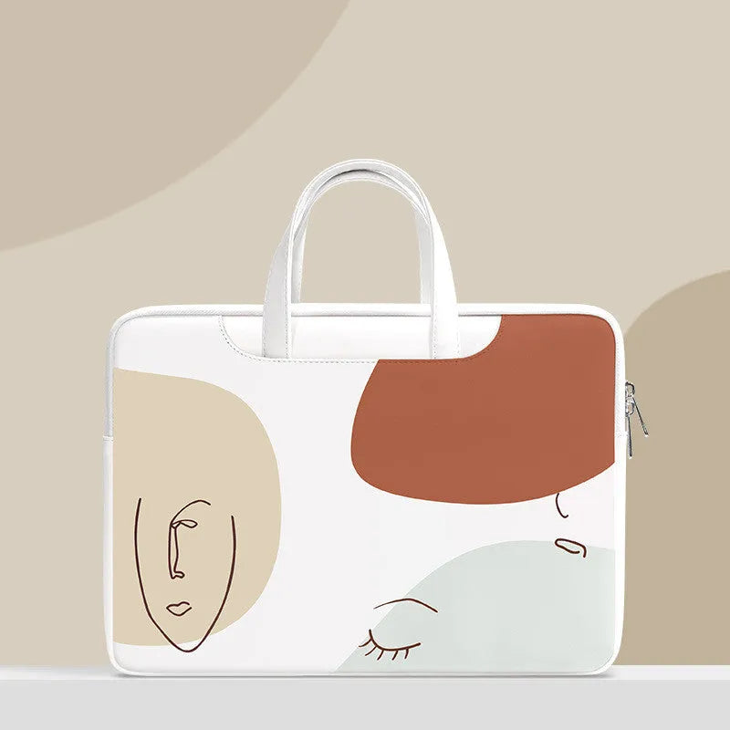 15.6 inch waterproof laptop bag in PU leather with zipper and soft handle available in blue brown and orange