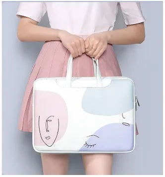 15.6 inch waterproof laptop bag in PU leather with zipper and soft handle available in blue brown and orange