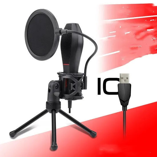 Black live broadcast USB microphone with direct pointing for streaming and singing