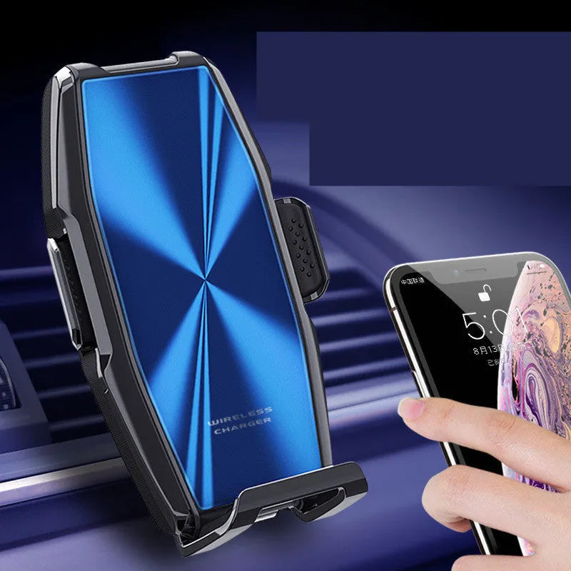 S9 car wireless charger mobile phone holder with indicator light in blue colour on dashboard