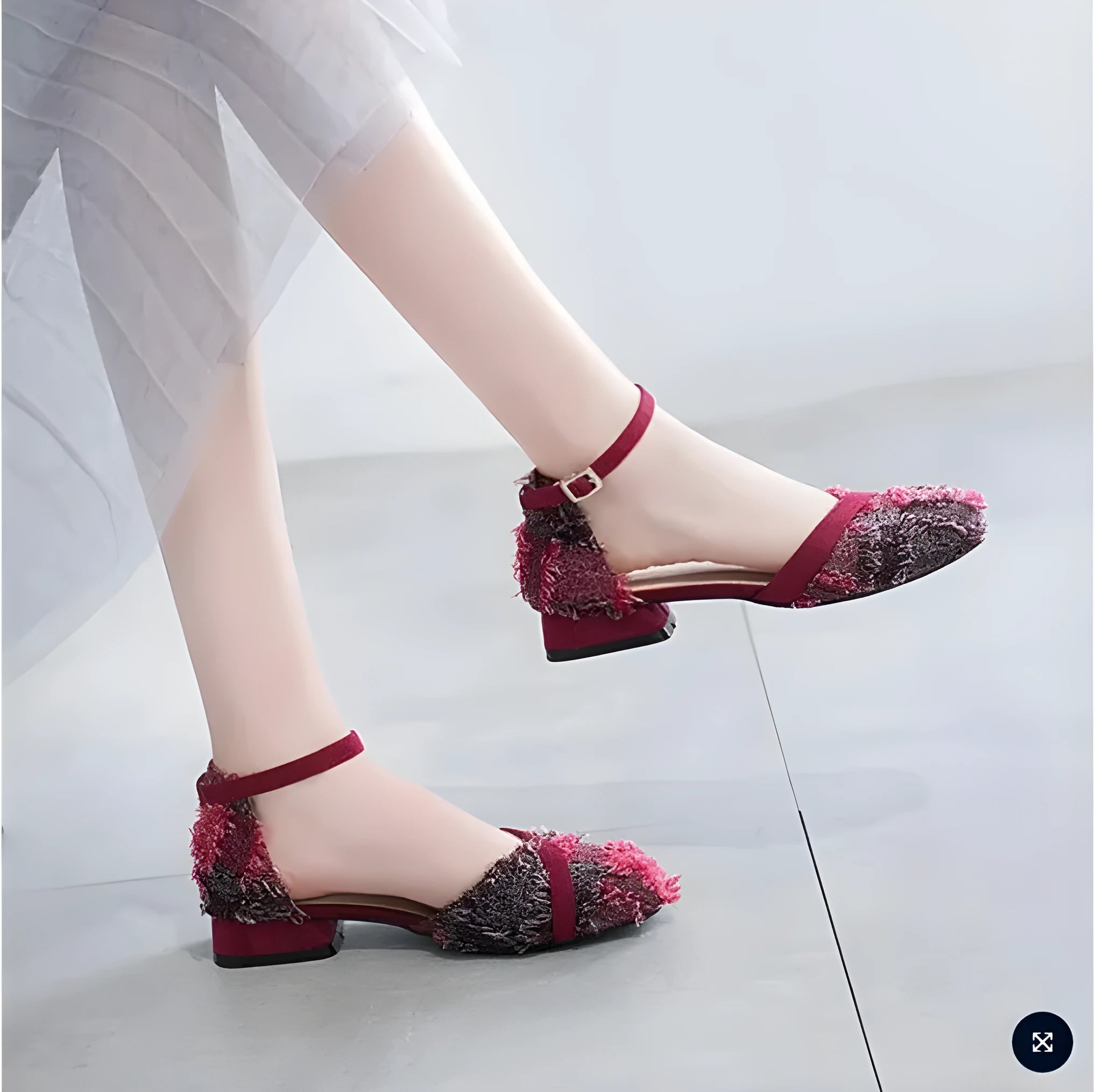 Women's apricot suede d'Orsay flats with an ankle strap and a low rubber sole