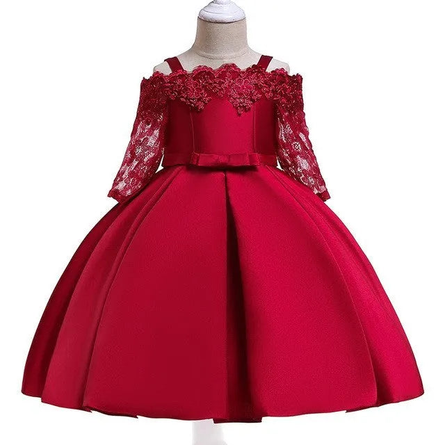 Girls lace-trimmed polyester summer dress available in multiple colours including dark red, green, pink, red, and white