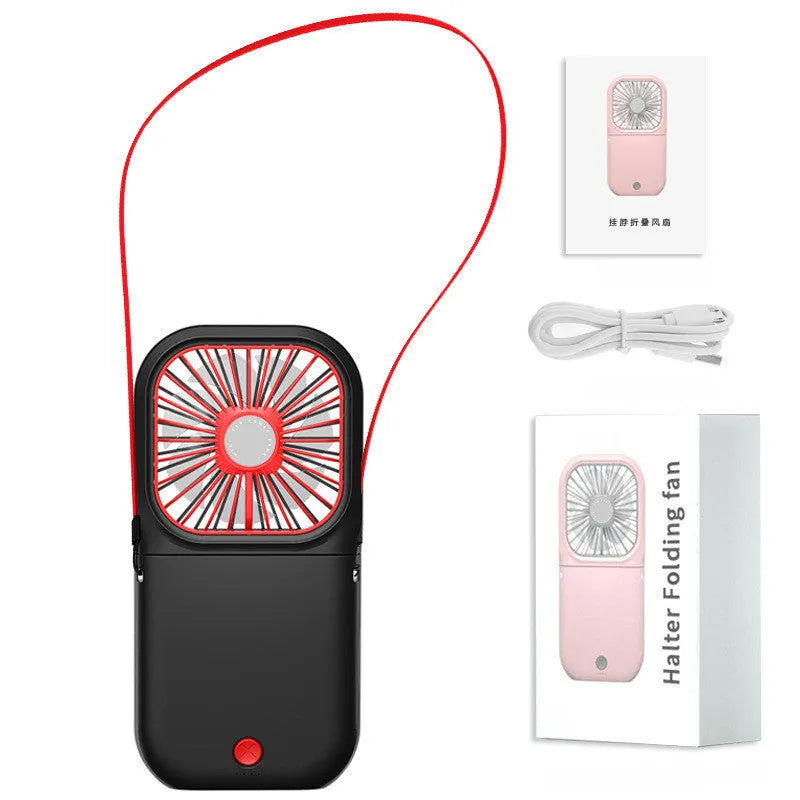 Hands-free neck fan with USB rechargeable 3000mAh battery, three speed settings, and quiet cooling in pink colour