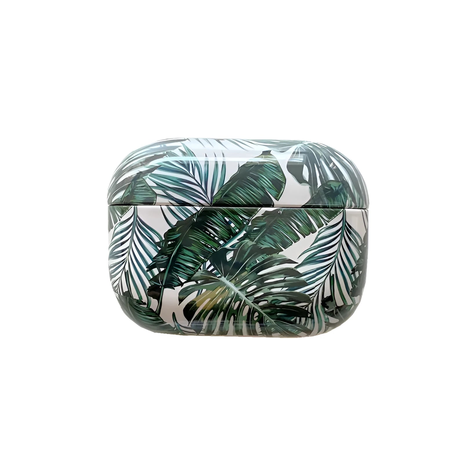 Blue and green banana leaves design soft TPU protective case for Apple AirPods charging case.